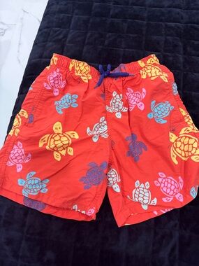 Vilebrequin Kids Red Swim Shorts with Multicolor Turtle Print